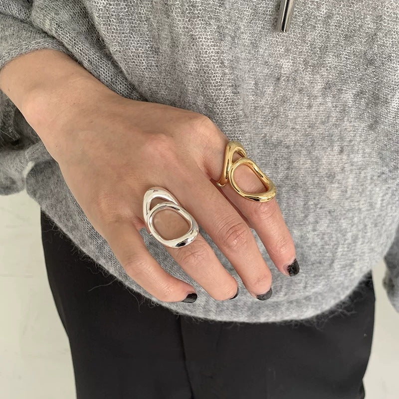 European American Style Unique Open Ring For Women, Geometric Exaggerated Hip Hop Punk Finger Band, Minimal Cold Tone Line Design Index Finger Jewelry