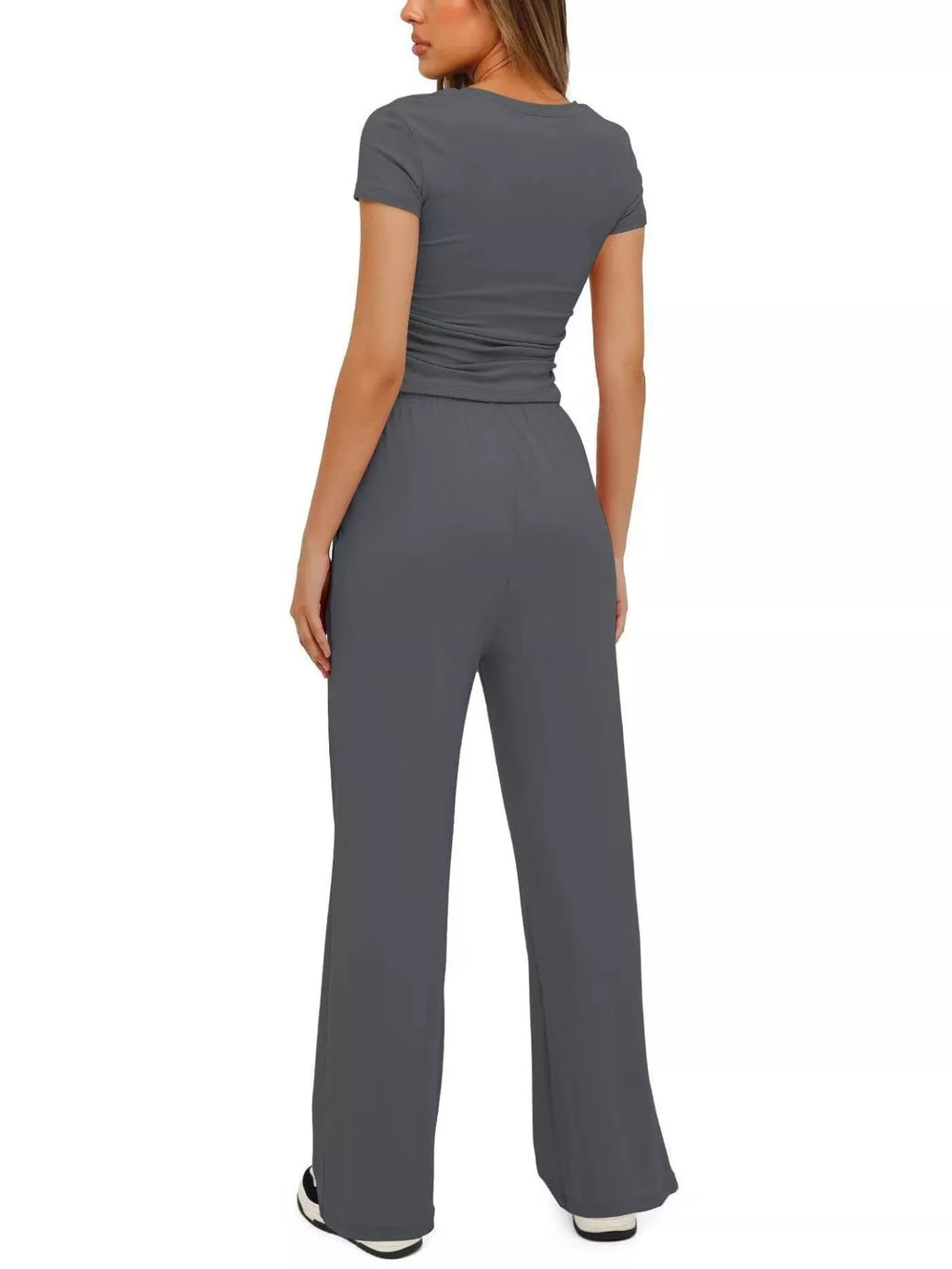 Round Neck Short Sleeve Top and Pants Set