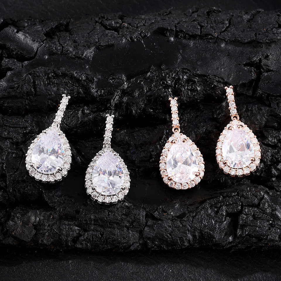 RAKOL Long Water Drop Dangle Earrings, Copper Set Zircon Elegant Women Ear Jewelry For Wedding Banquet Party Occasions