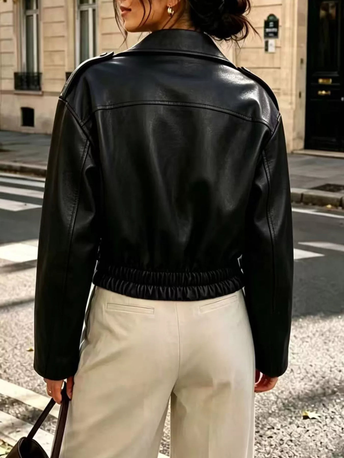 Faux Leather Cropped Biker Jacket