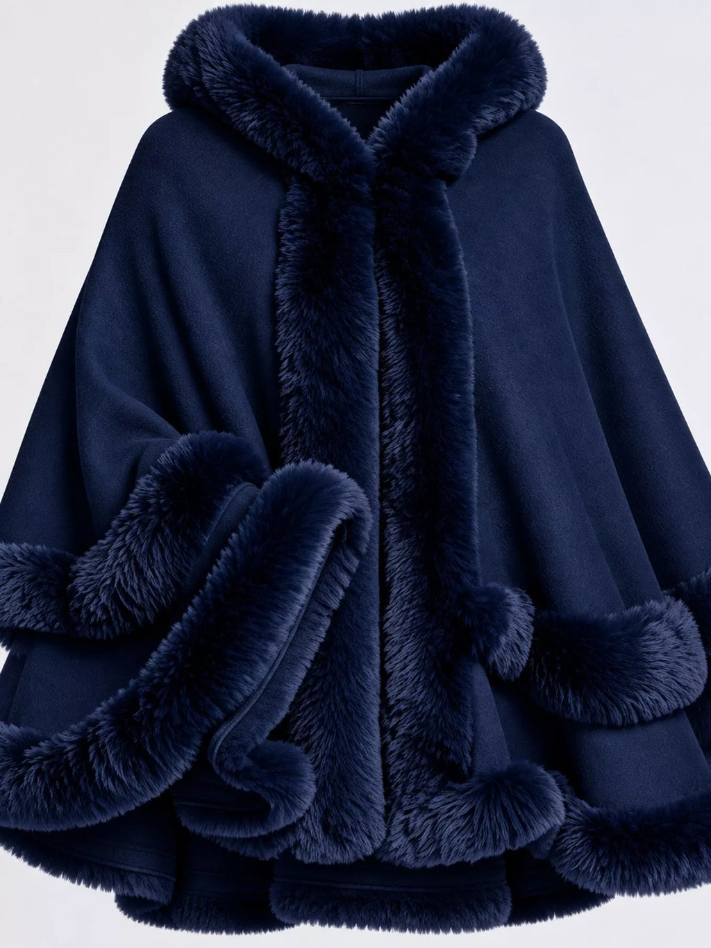 Faux Fur Trimmed Hooded Cape