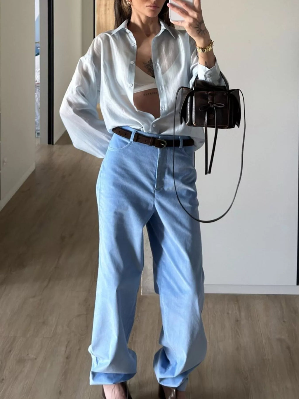 Sheer Oversized Button-Up Shirt