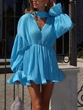 Full Size Pleated Long Sleeve Mini Dress Plus Size