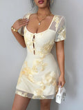 Floral Mesh Short Sleeve Mini Dress