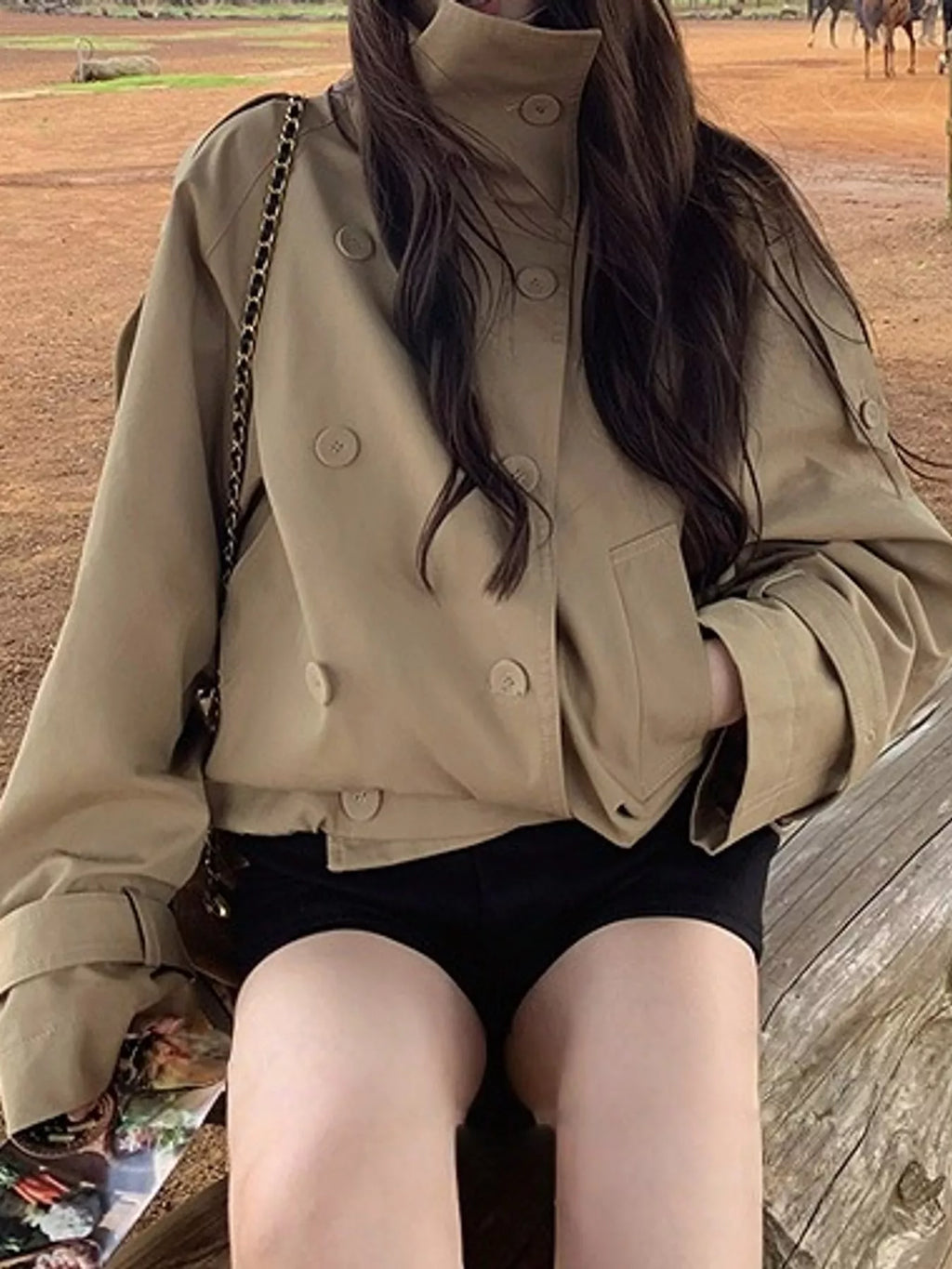 Double-Breasted Cropped Trench Jacket