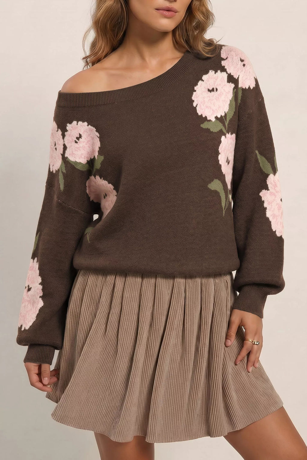 Floral Print Drop Shoulder Relaxed Sweater