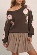 Floral Print Drop Shoulder Relaxed Sweater