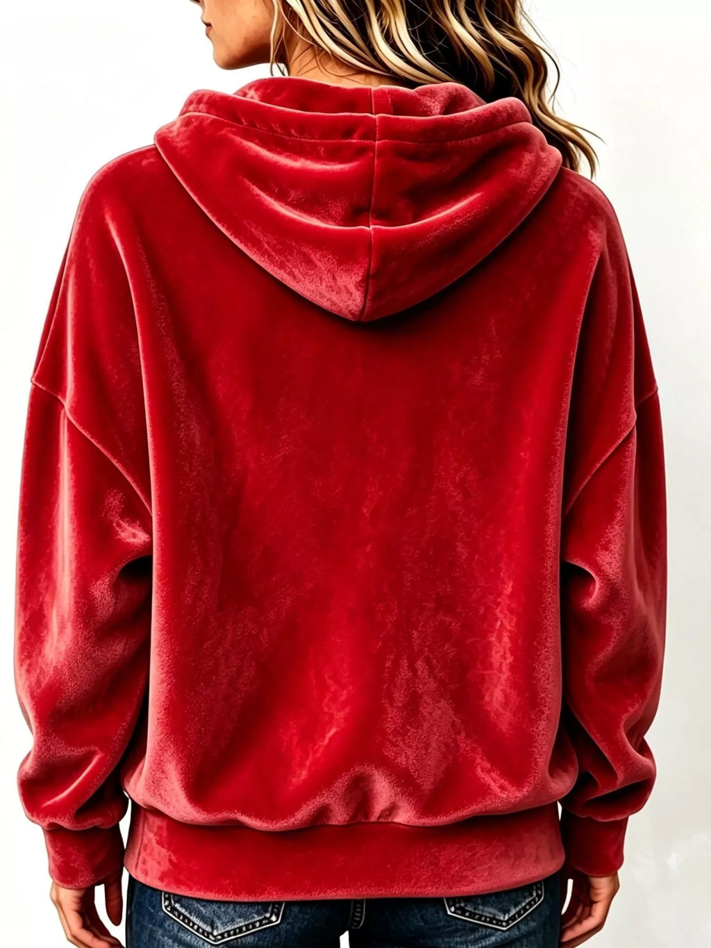 Full Size Drawstring Velvet Long Sleeve Hoodie Plus Size