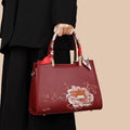 Embroidered Floral Leather Top Handle Handbag