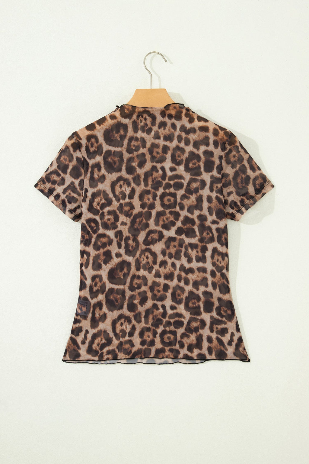 Camel Leopard Printed Mesh Short Sleeve Top