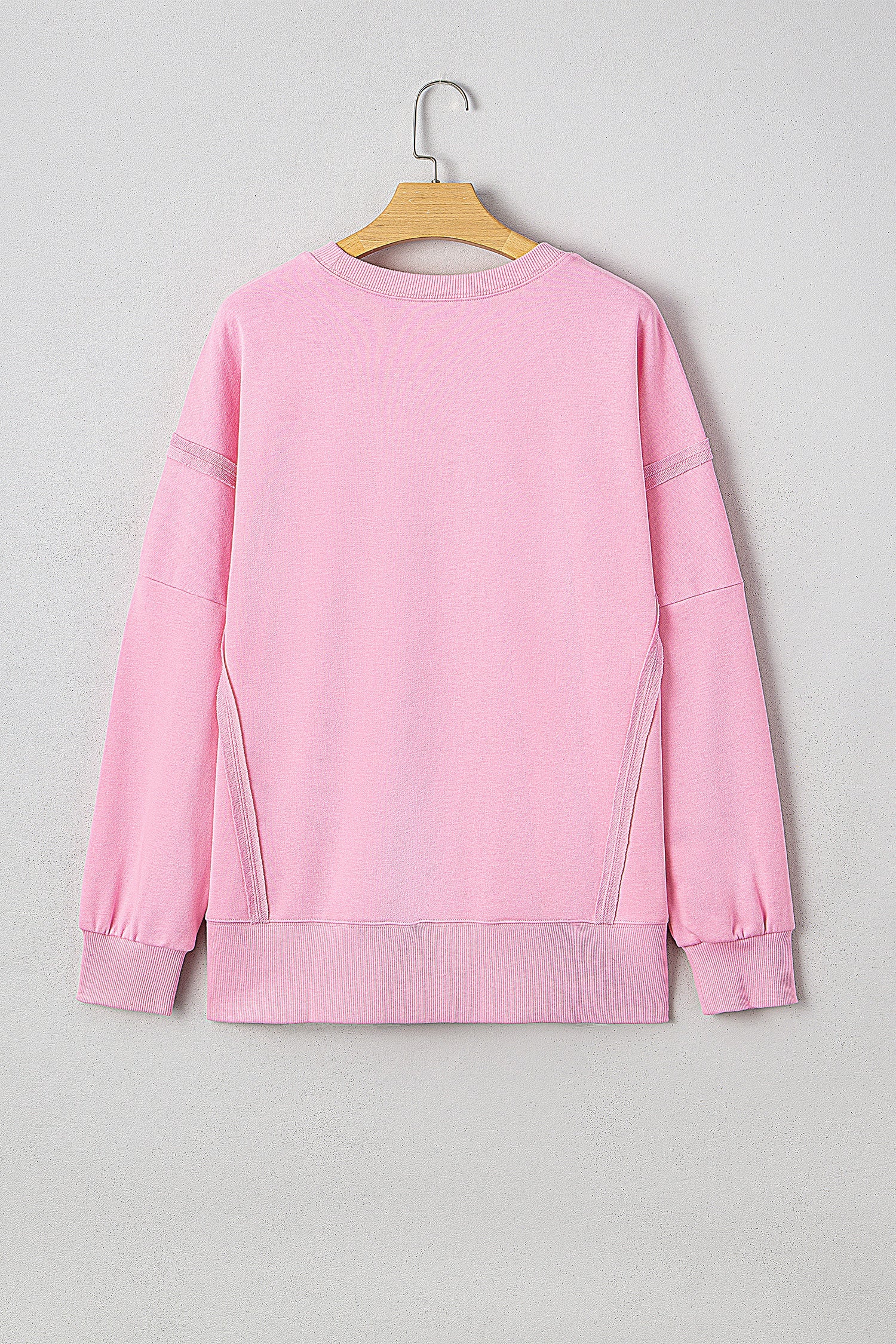 Pink Bow Sequin XOXO Letter Graphic Exposed Seam Baggy Sweatshirt