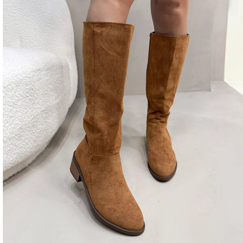 Side Zipper Closure Suede Knee-High Boots