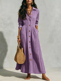 Full Size Textured Button Front Long Sleeve Maxi Dress Plus Size