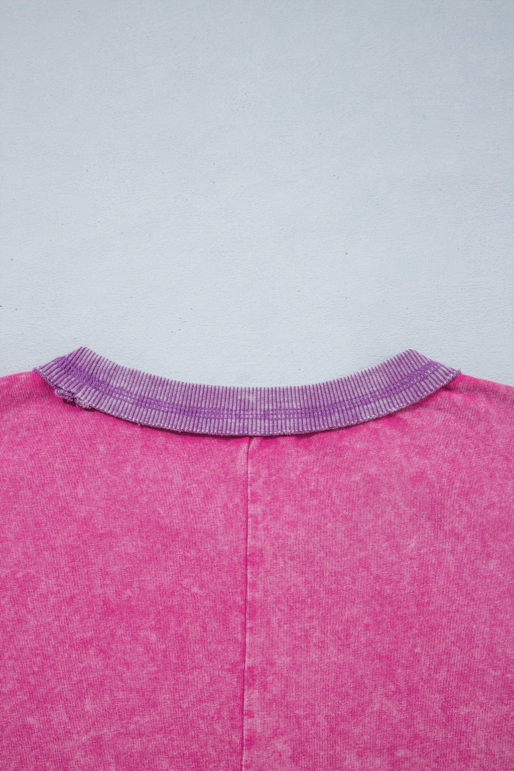 Strawberry Pink Mineral Wash Color Block Trim Bracelet Sleeve Pullover Top
