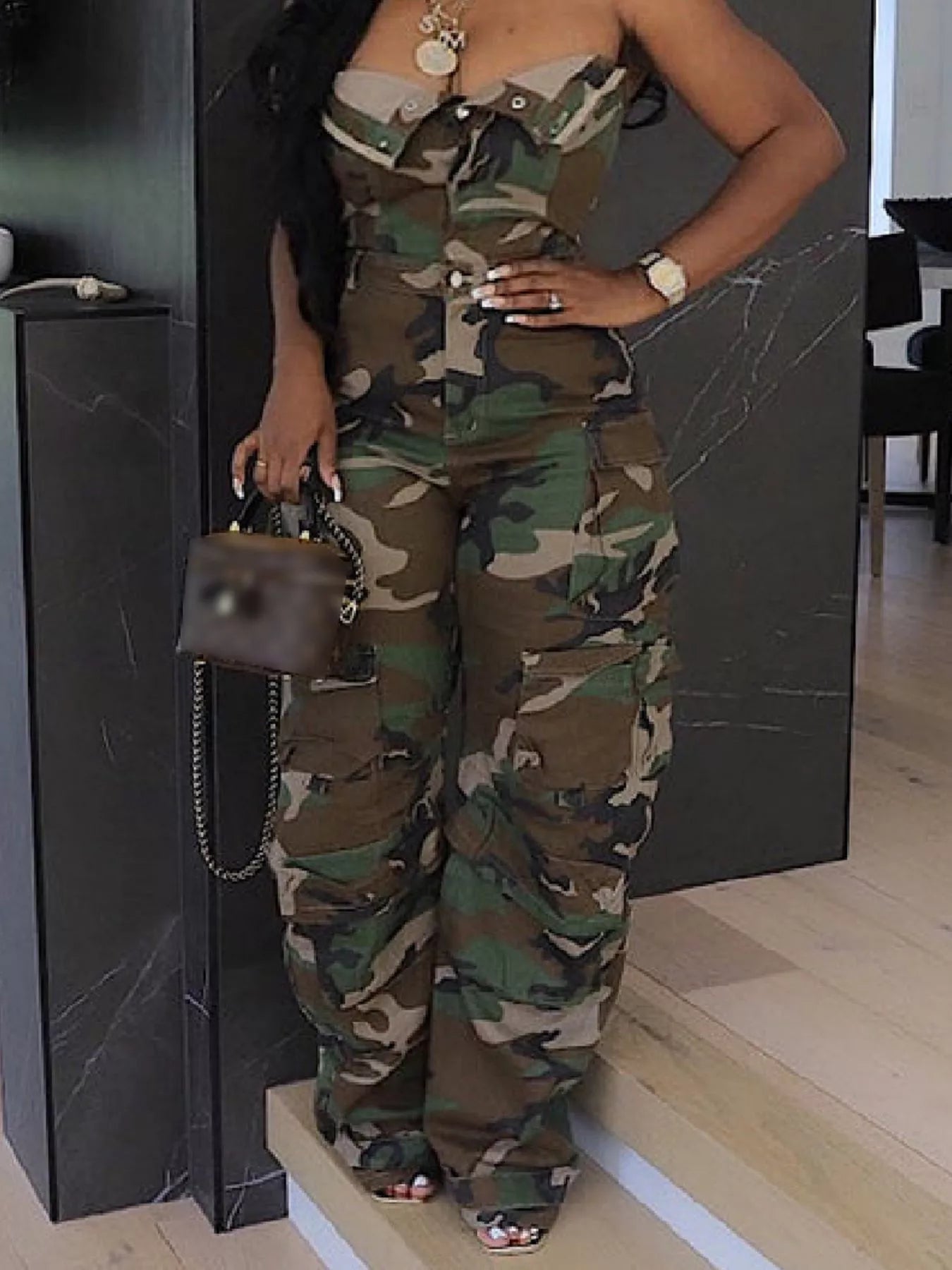 Camouflage Cargo Sleeveless Jumpsuit