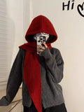 Knitted Hat with Attached Scarf