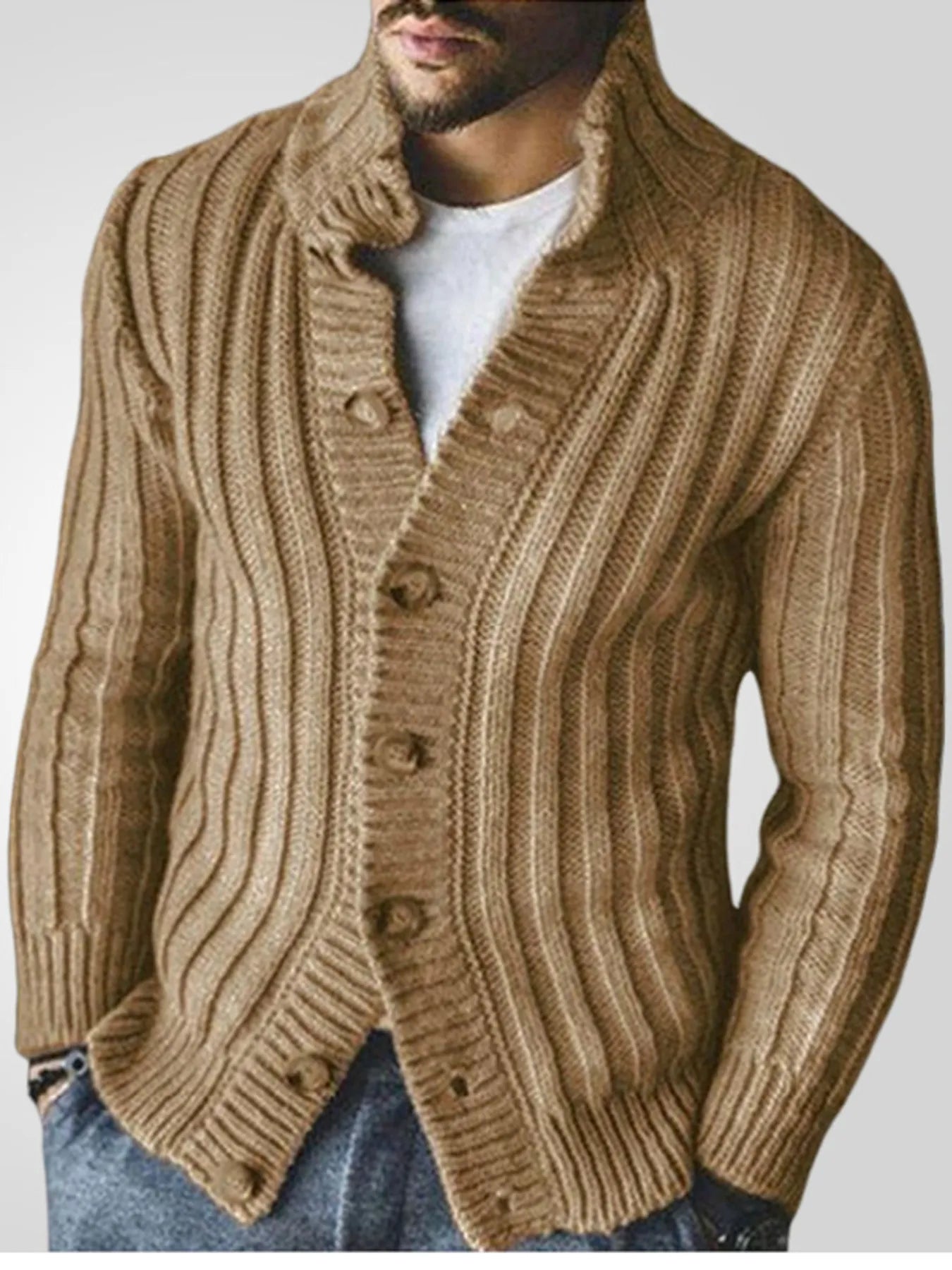 Men's Full Size Ribbed Button Up Cardigan Plus Size