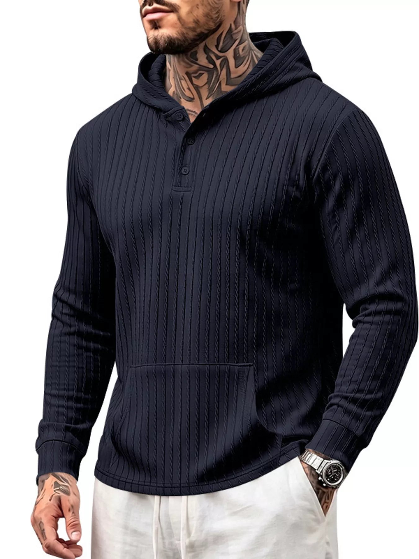 Men's Full Size Casual Kangaroo Pocket Knit Hoodie Plus Size