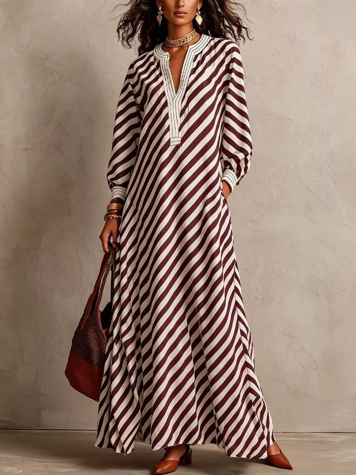 Striped Long Sleeves Maxi Dress