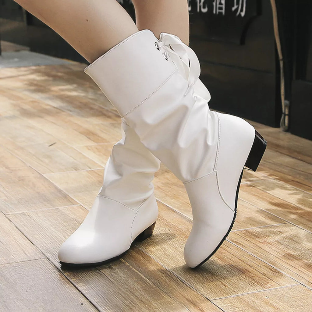 Round Toe Block Heels Boots
