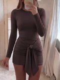 Long Sleeve Bodycon Dress with Front Tie Detail