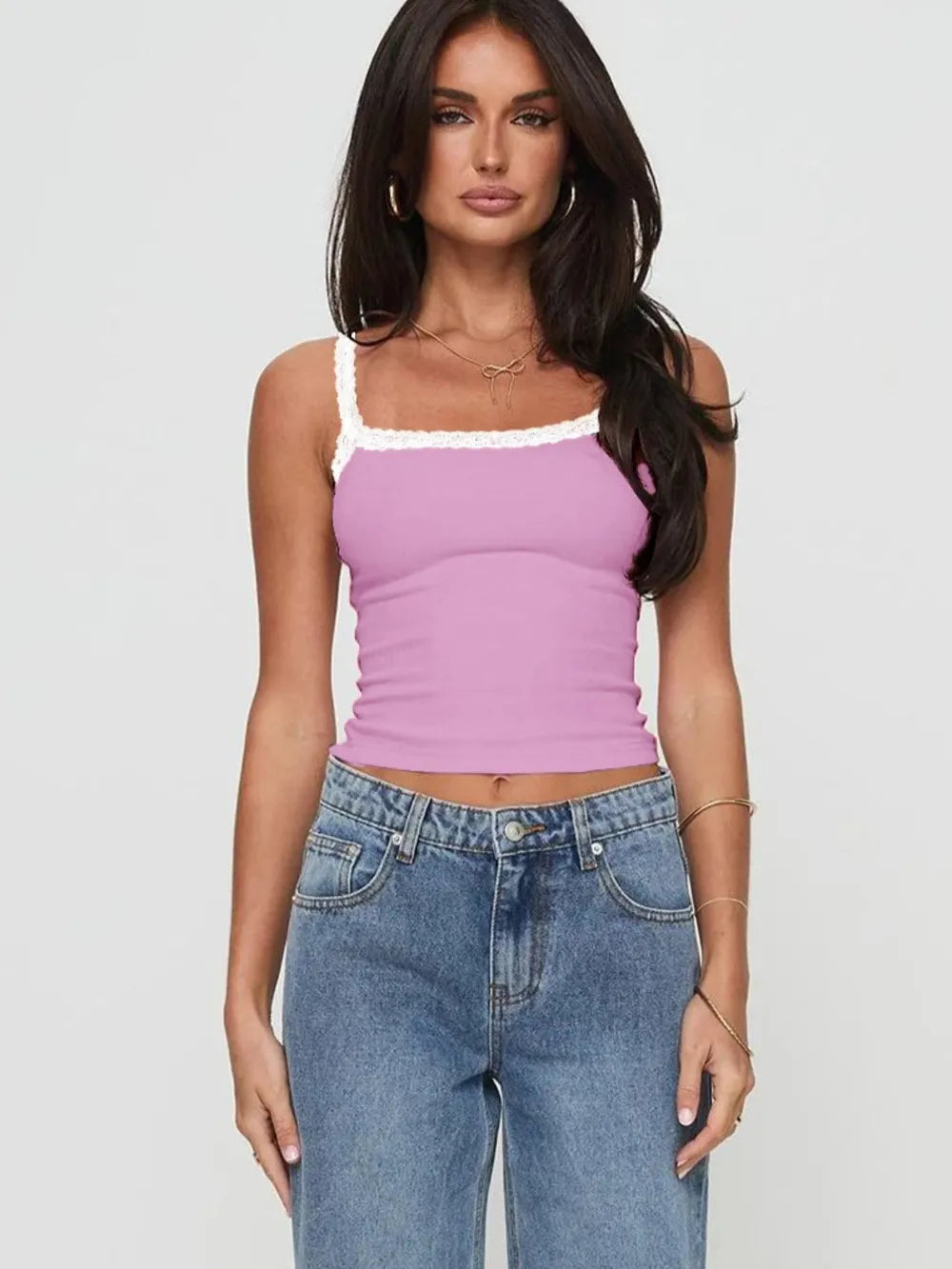 Lace Trim Cropped Cami Top