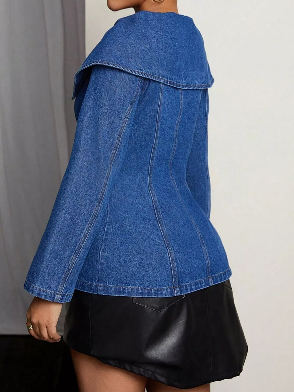 Button-Front Long Sleeve Denim Top
