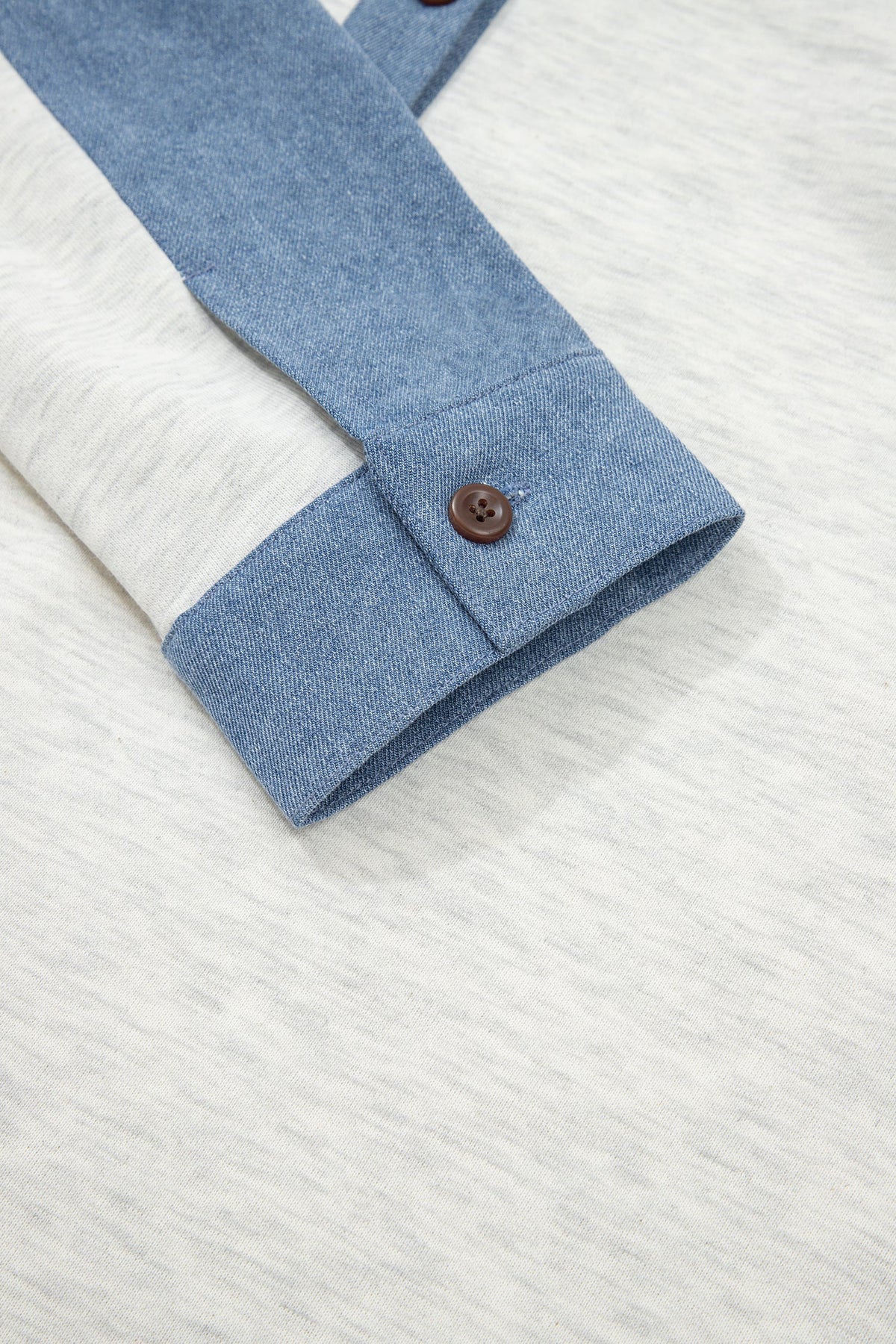 Denim Patchwork Polo Collar Long Sleeve Top
