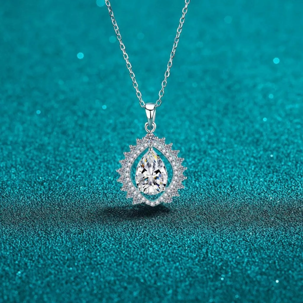 3 Carat 925 Sterling Silver Moissanite Teardrop Necklace