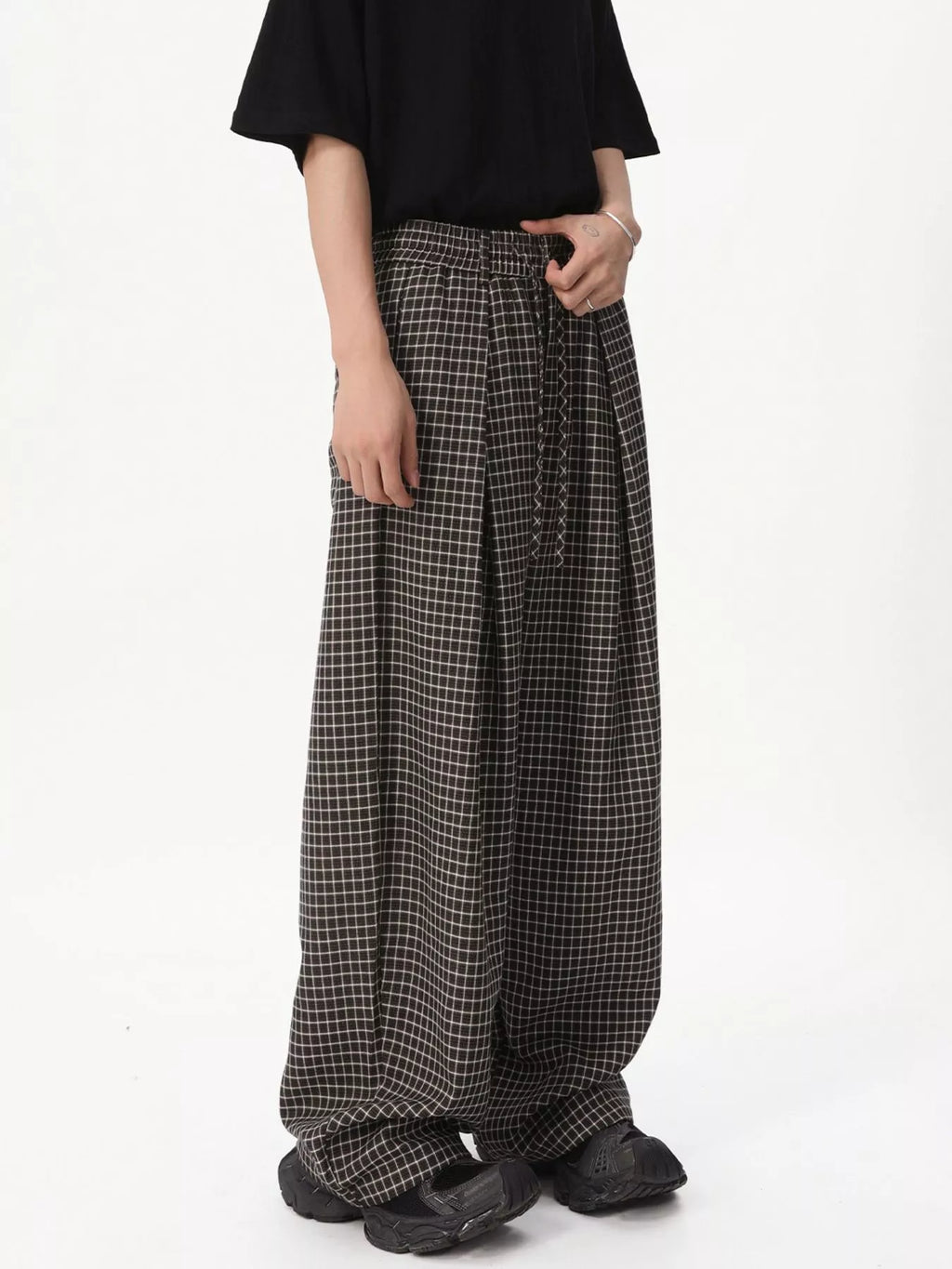 Men's Plaid Wide-Leg Pants
