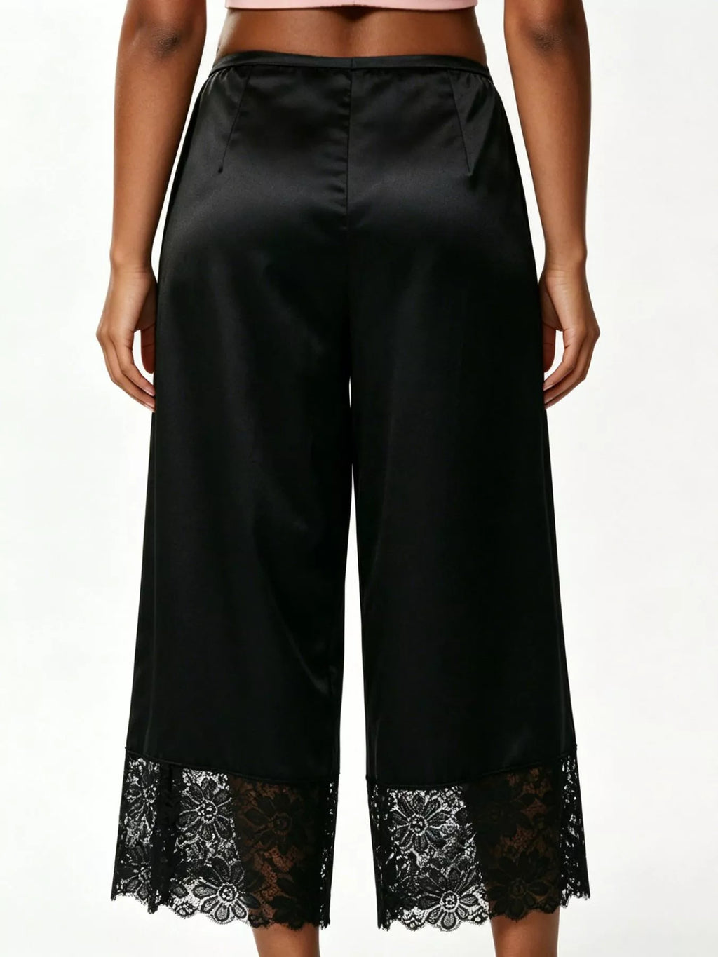 Lace Trim Wide-Leg Cropped Pants