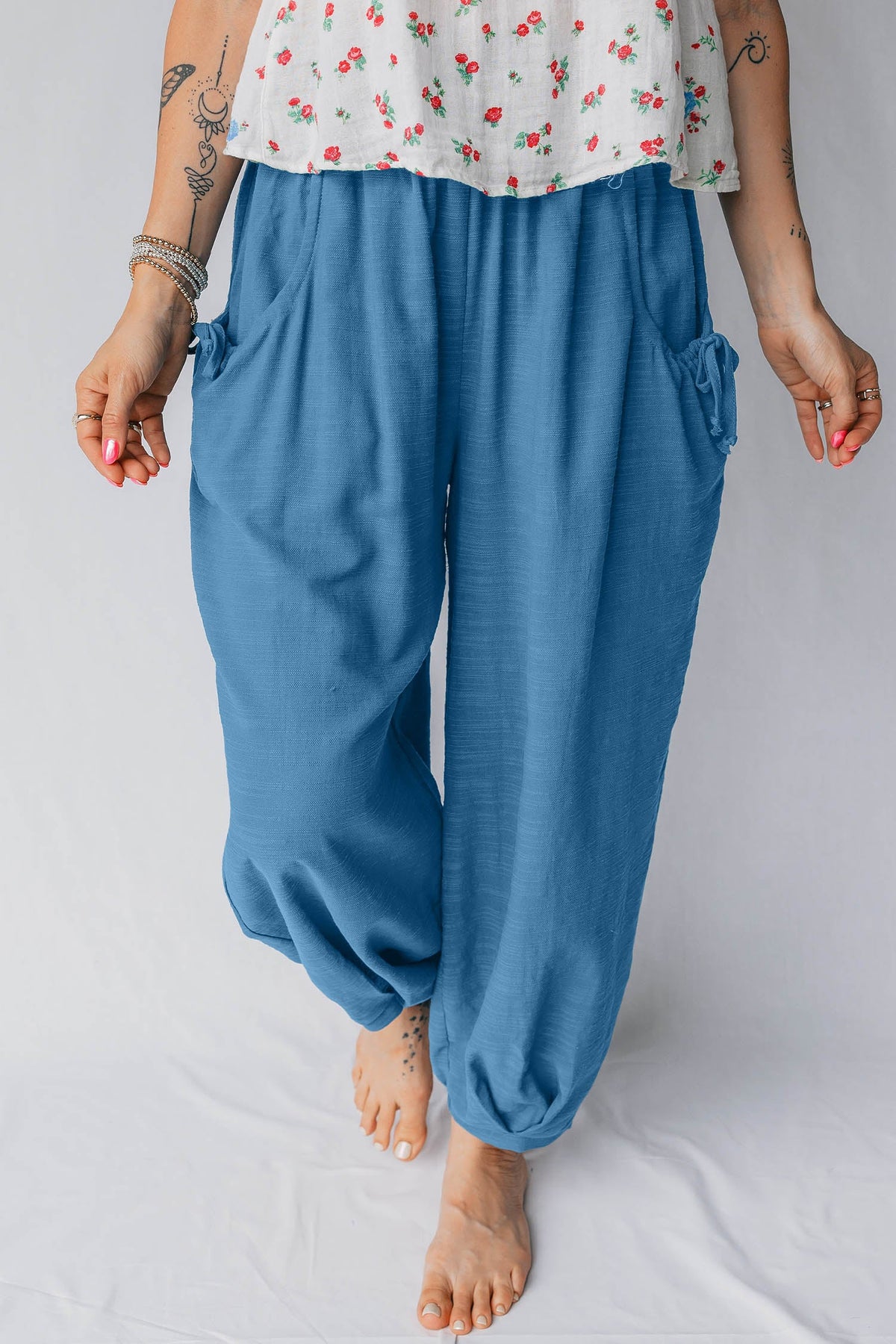 Smocked High Waist Drawstring Pocket Jogger Pants