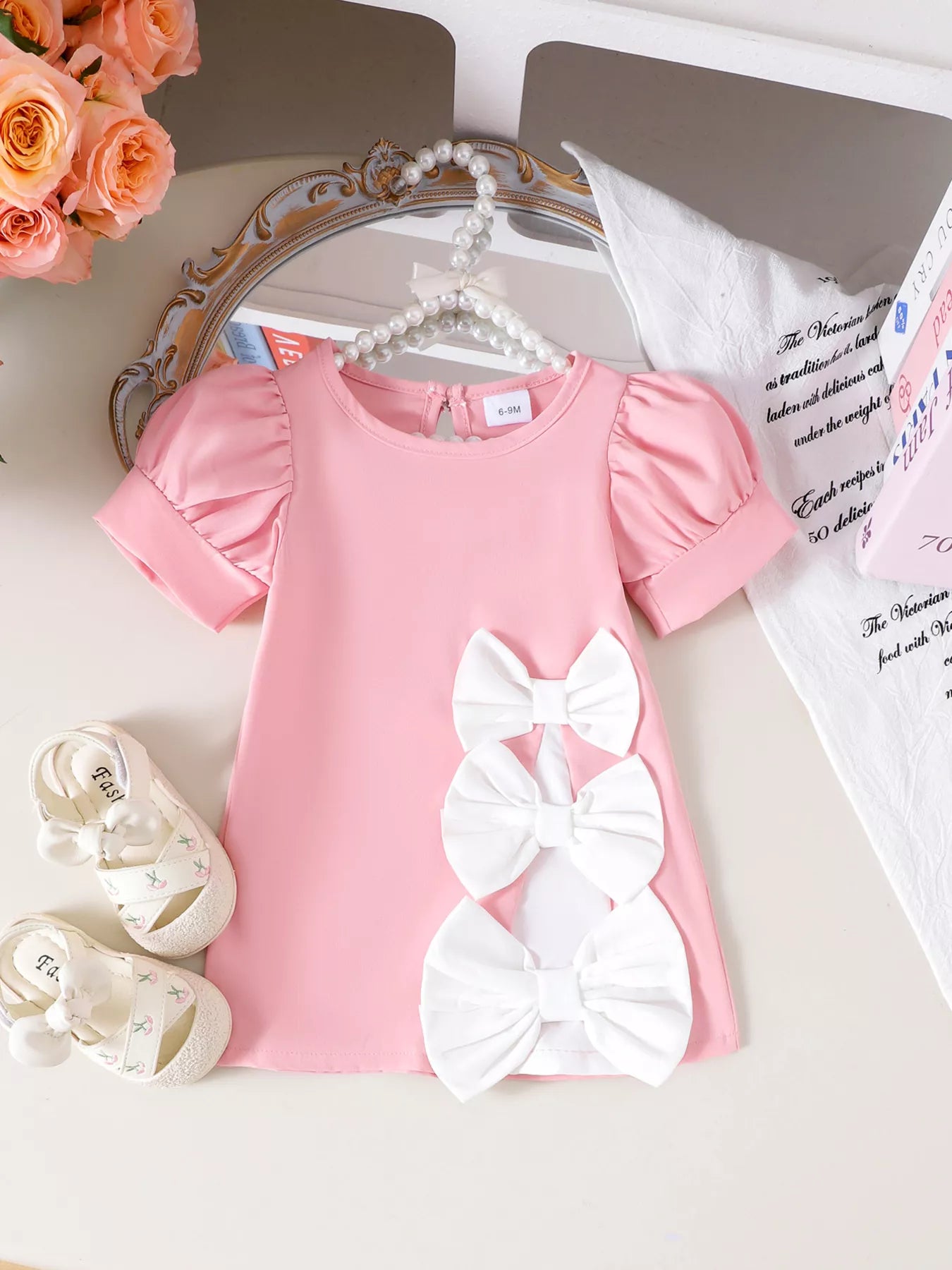 Children's Bow Puff Sleeve Dress