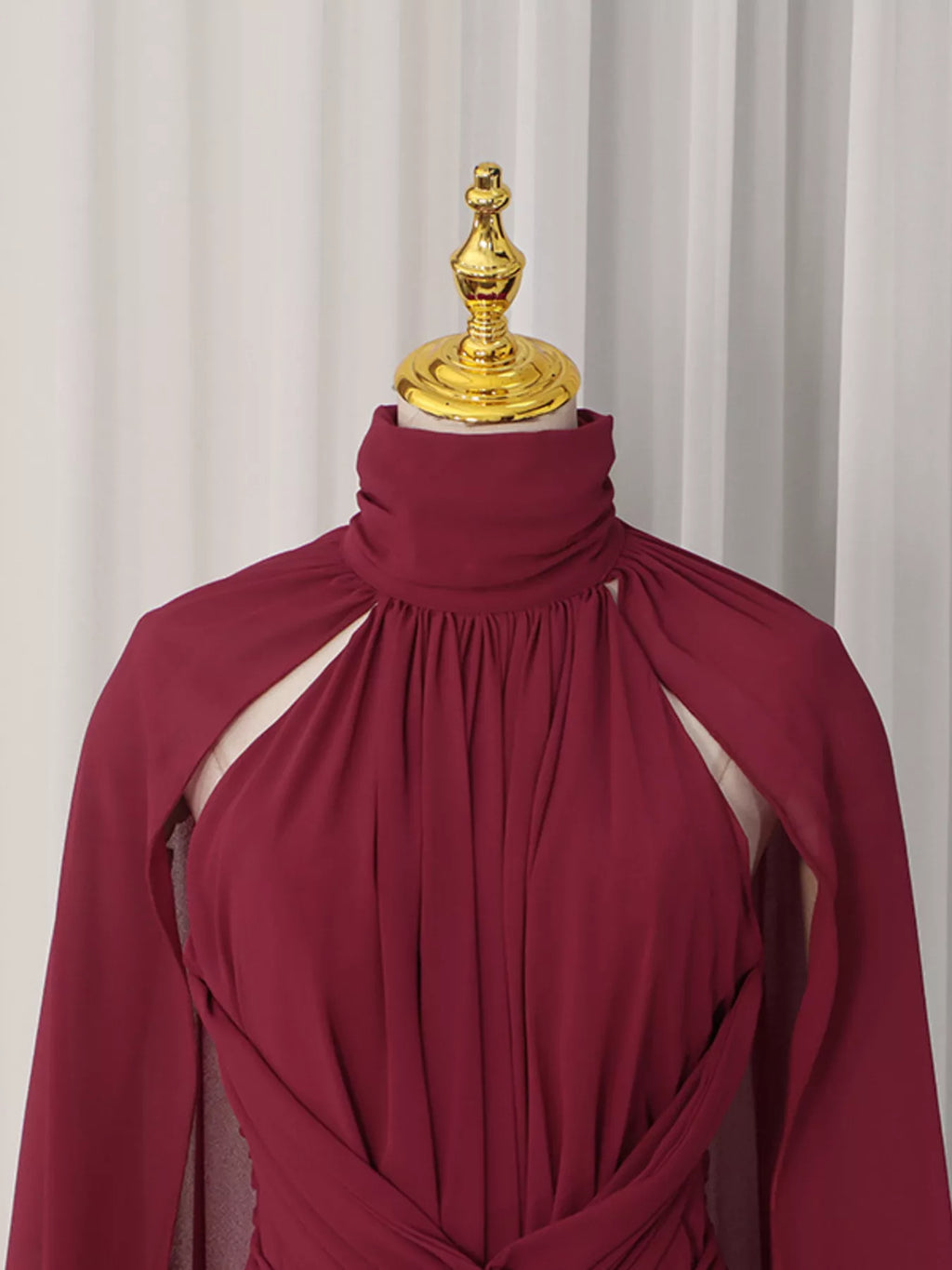 Ruched Halter Neck Cape Maxi Dress