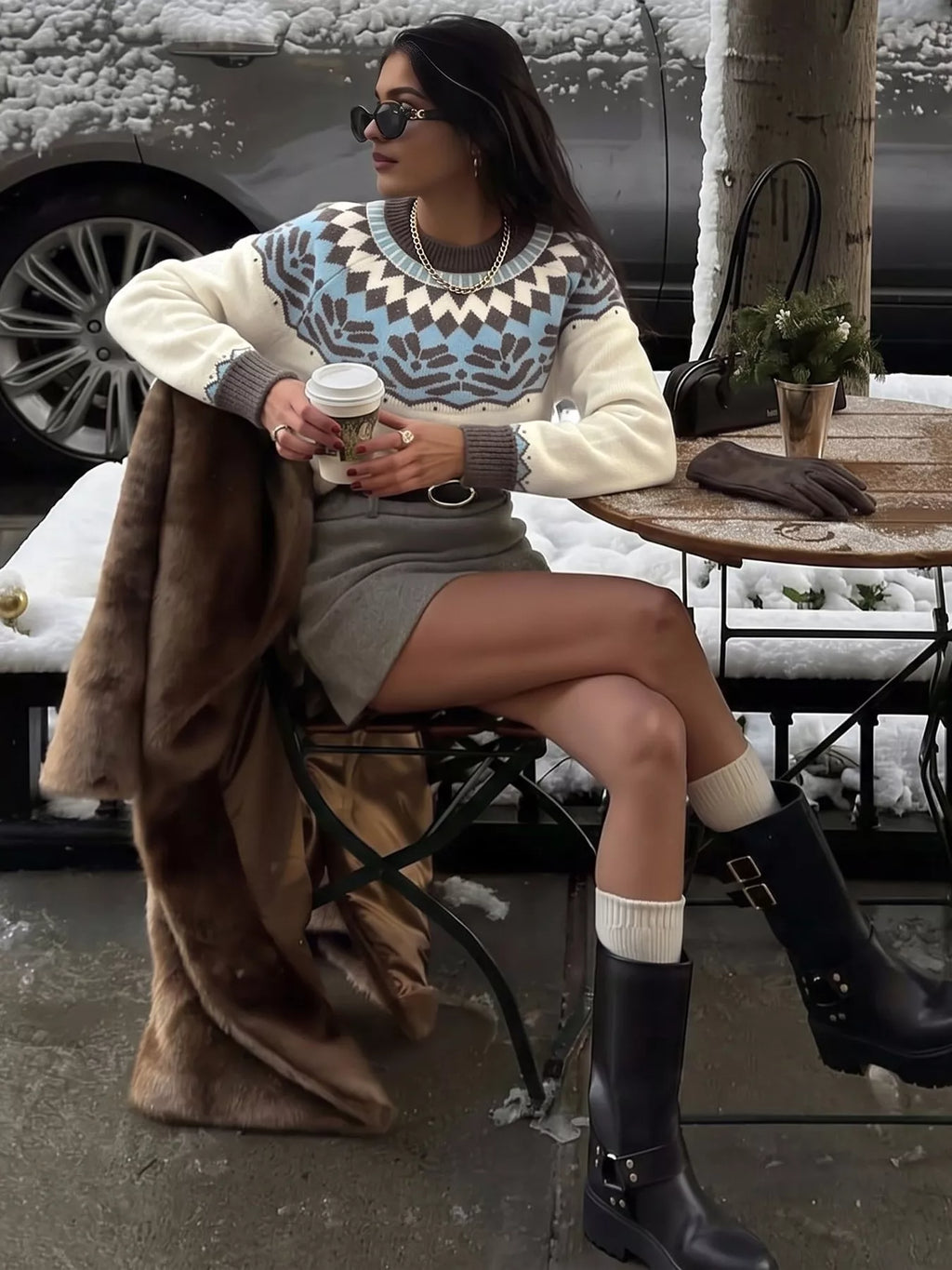 Fair Isle Pattern Round Neck Sweater