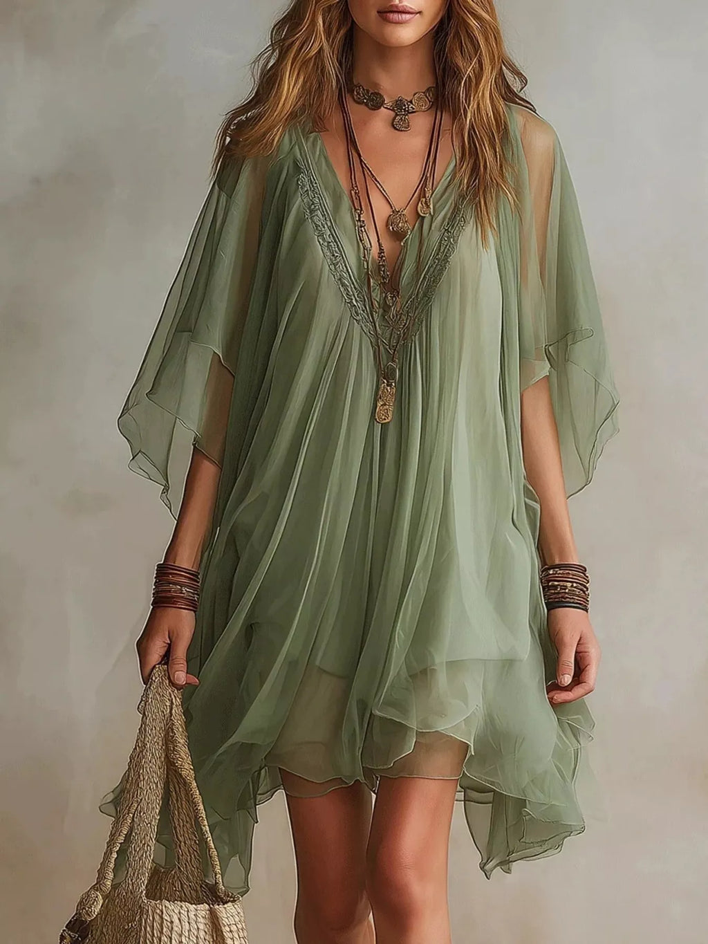 Chiffon V-Neck Mini Dress