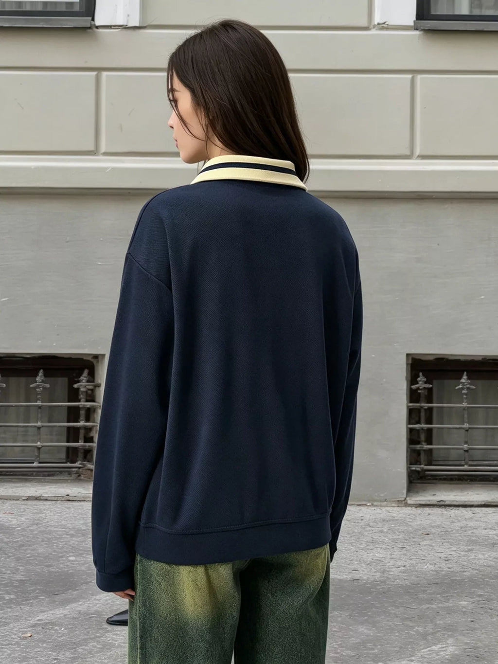 Graphic Sweatshirt with Striped Collar