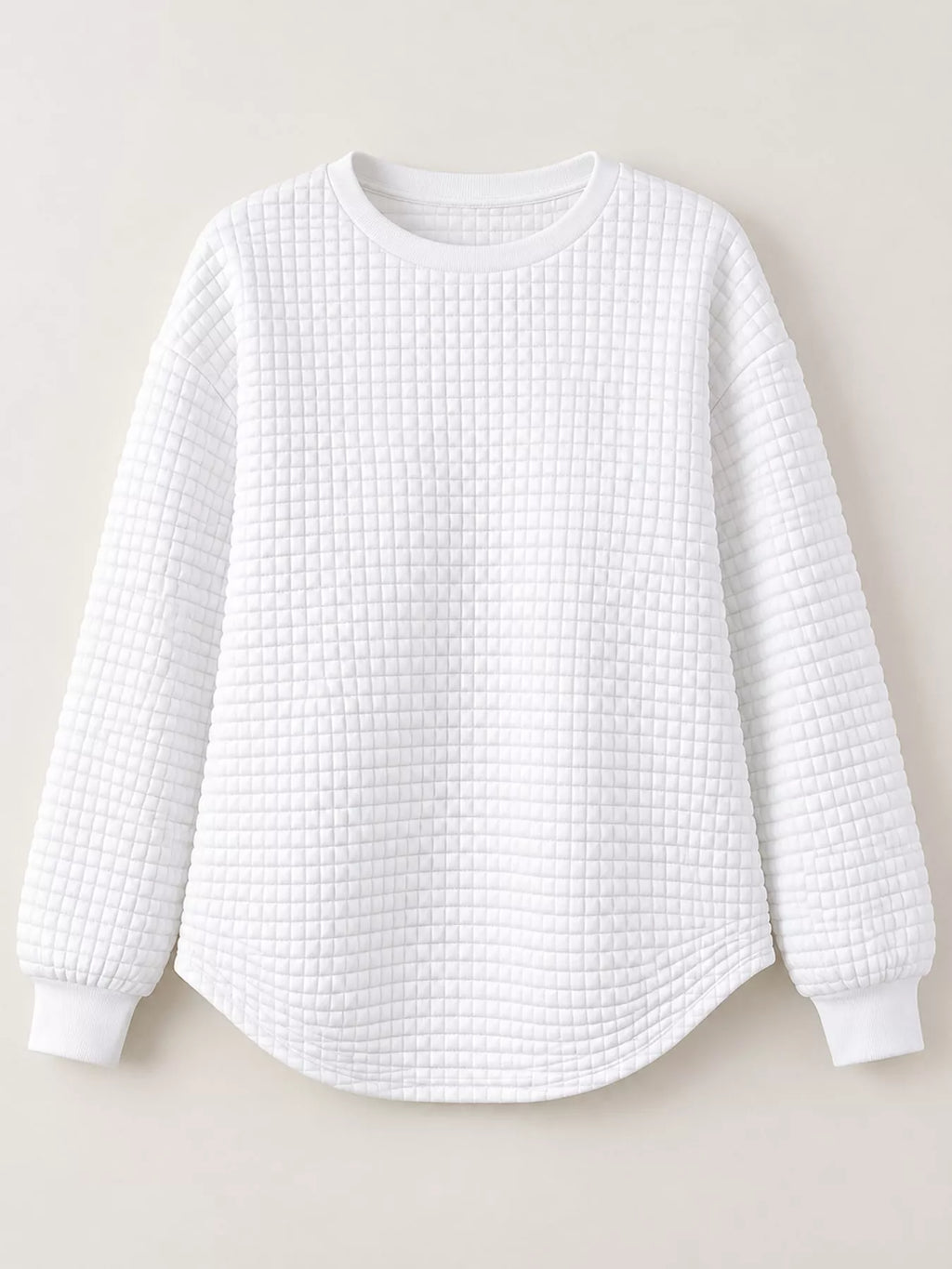 Plus Size Textured Waffle Knit Crew Neck Sweatshirt