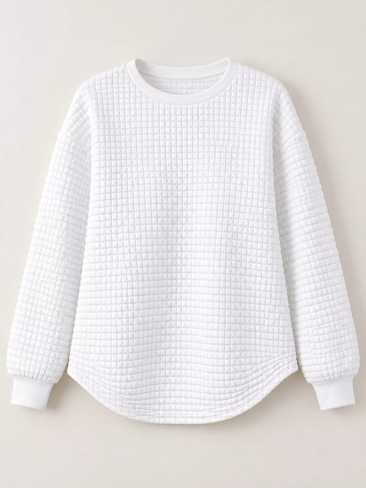 Plus Size Textured Waffle Knit Crew Neck Sweatshirt