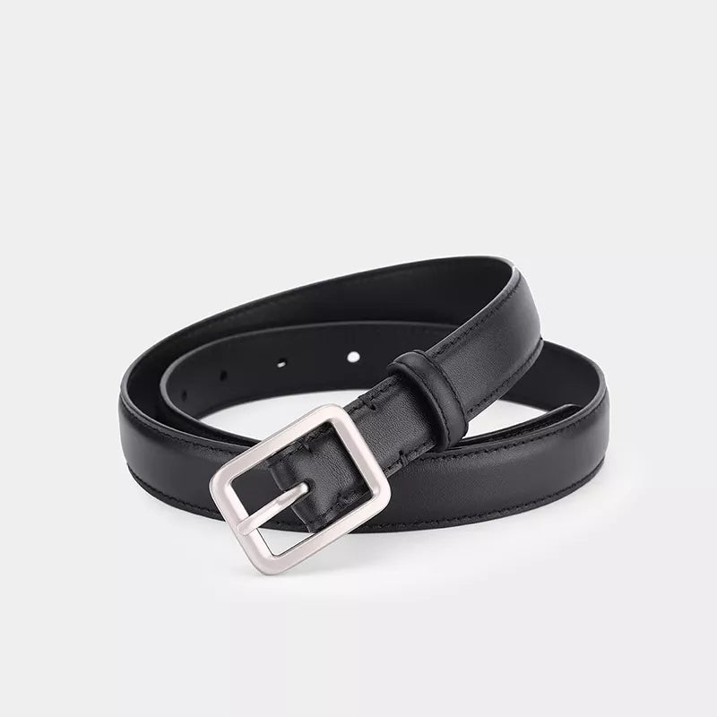 Classic Leather Belt with Silver Buckle