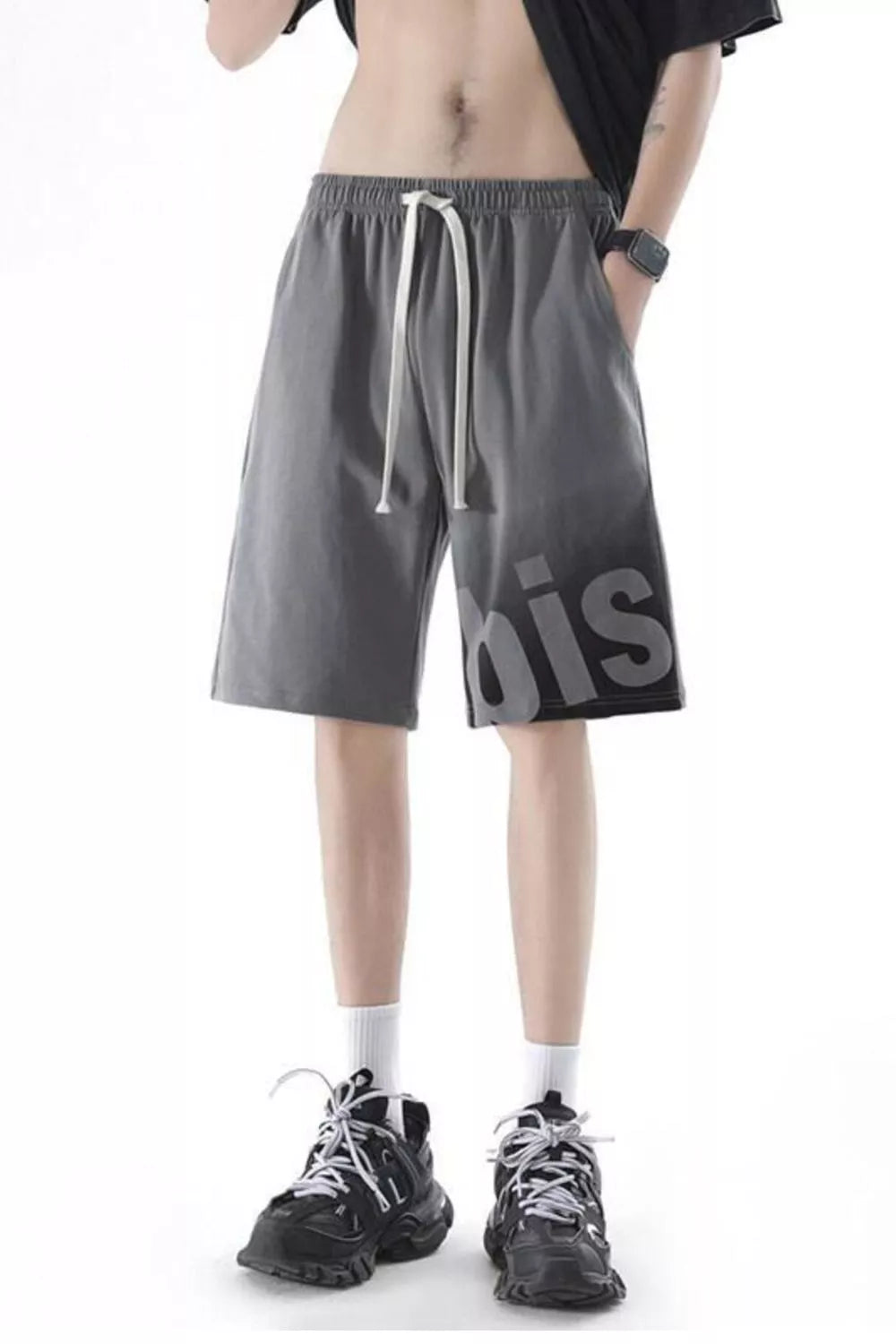 Men's Plus Size Casual Drawstring Gradient Letter Shorts