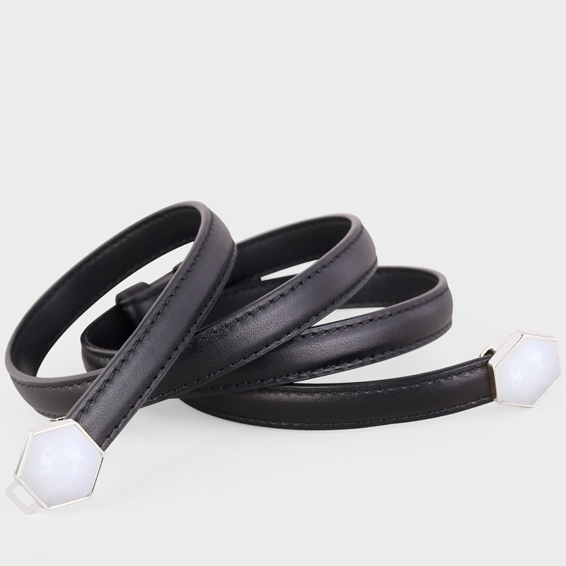 Leather Belt with Geometric Buckle