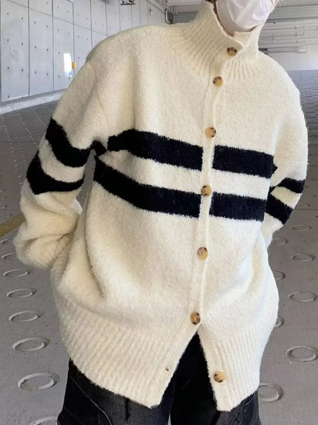 Men's Striped Knit Button-Down Cardigan