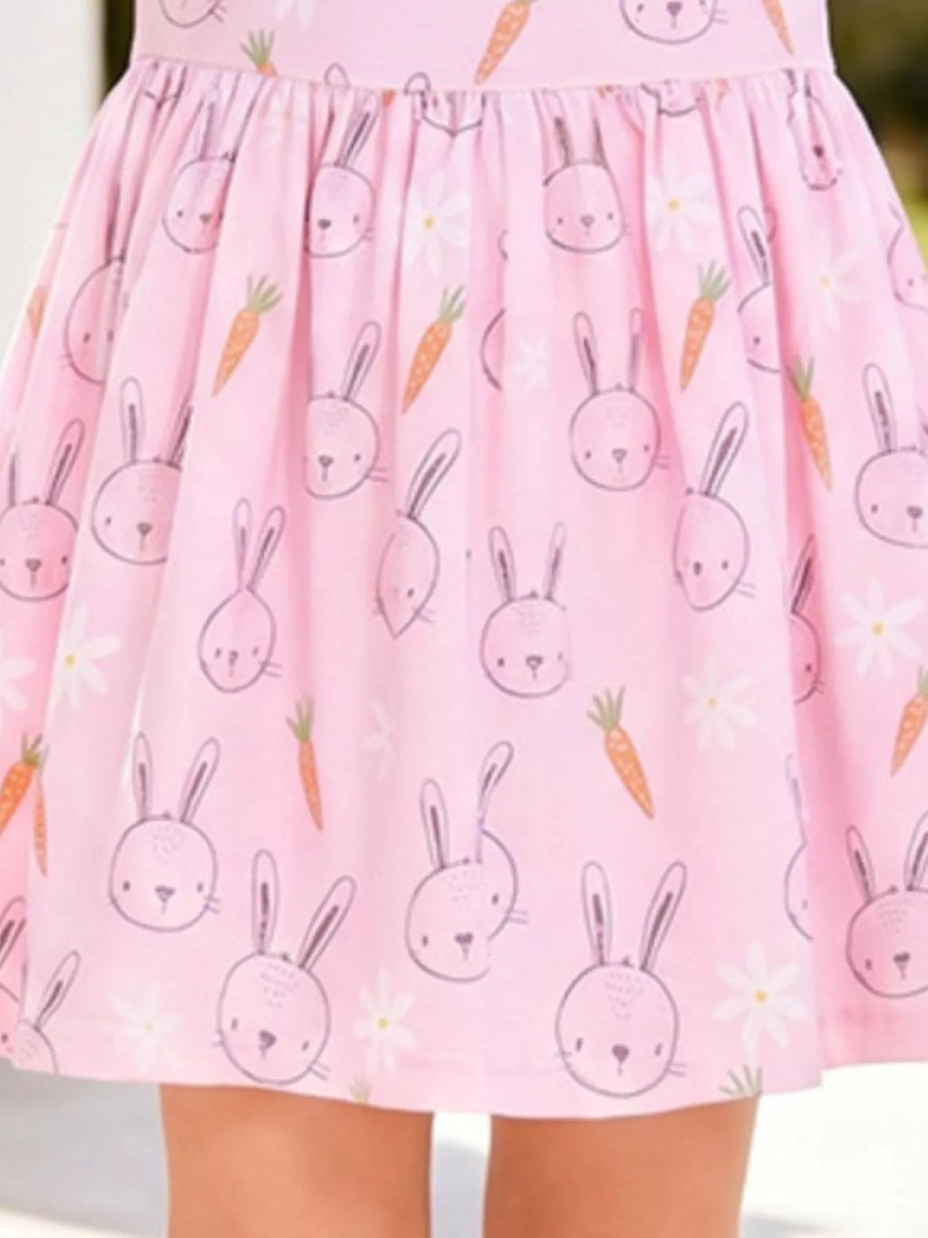 Children's Bunny and Carrot Print Ruffle Sleeve A-Line Dress