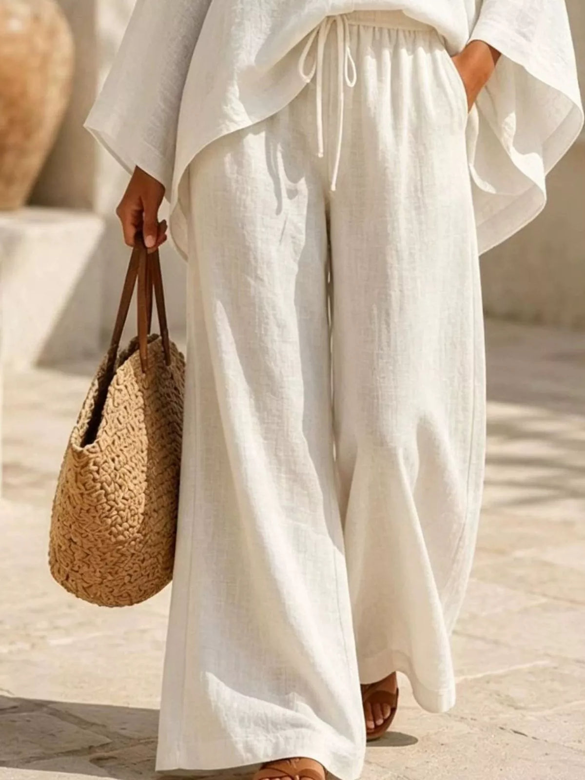 Full Size Loose Fit Top and Wide-Leg Pants Set Plus Size