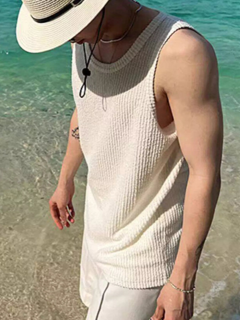 Men's Plus Size Textured Knit Sleeveless Tank Top