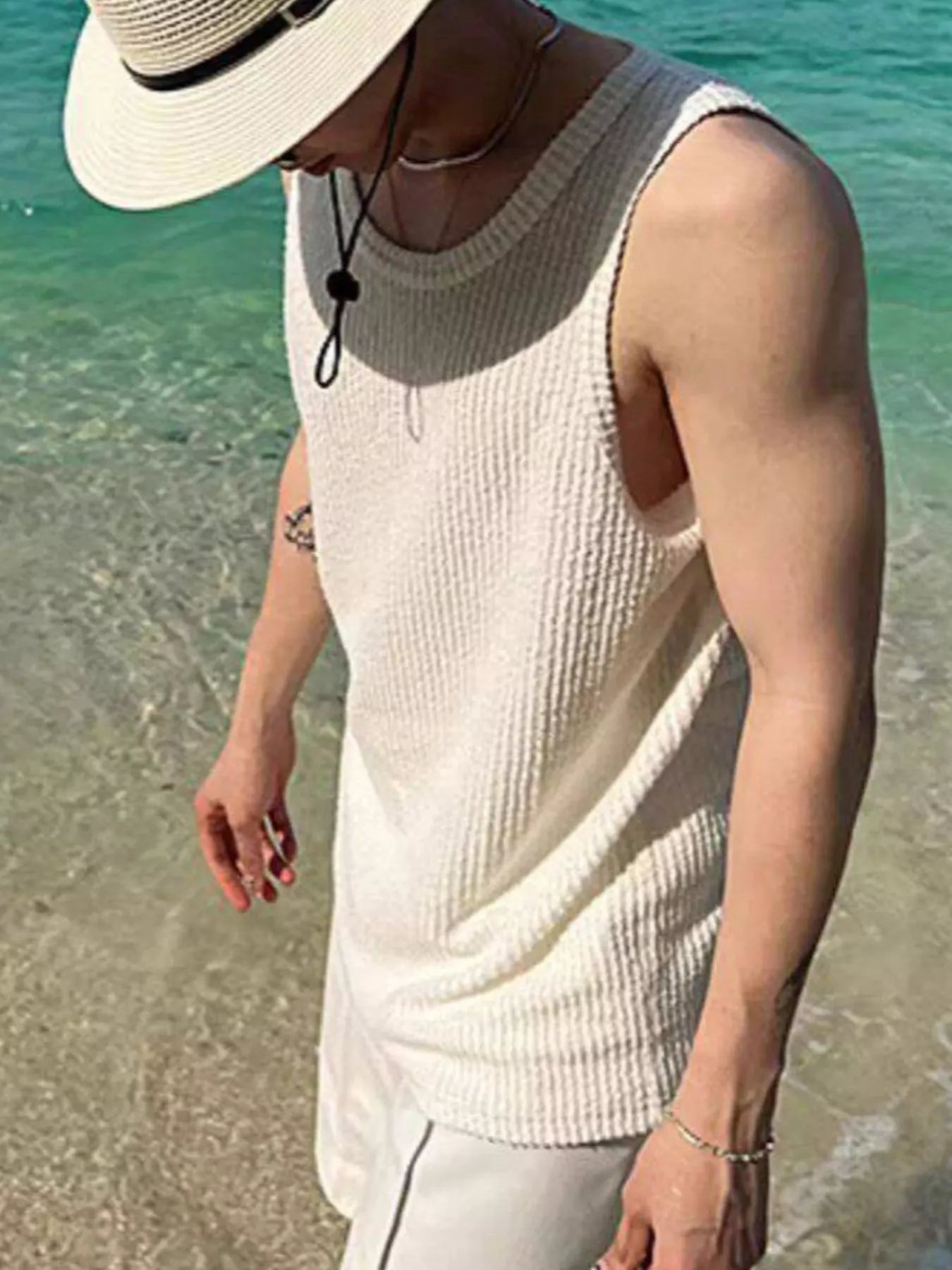 Men's Plus Size Textured Knit Sleeveless Tank Top