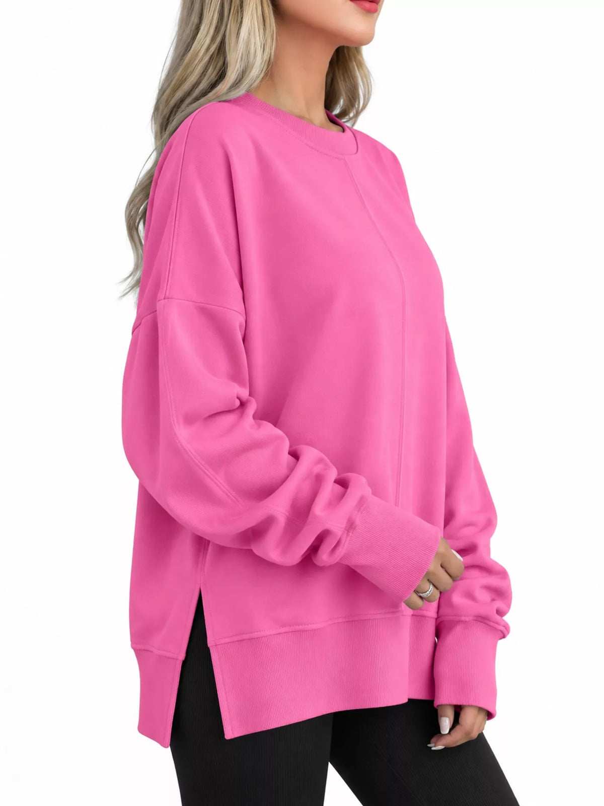 Oversized Crew Neck Sweatshirt with Side Slit