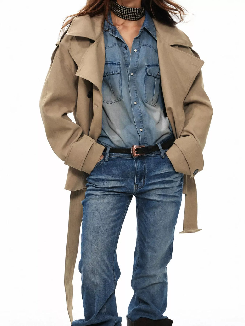 Belted Waist Button Up Trench Jacket