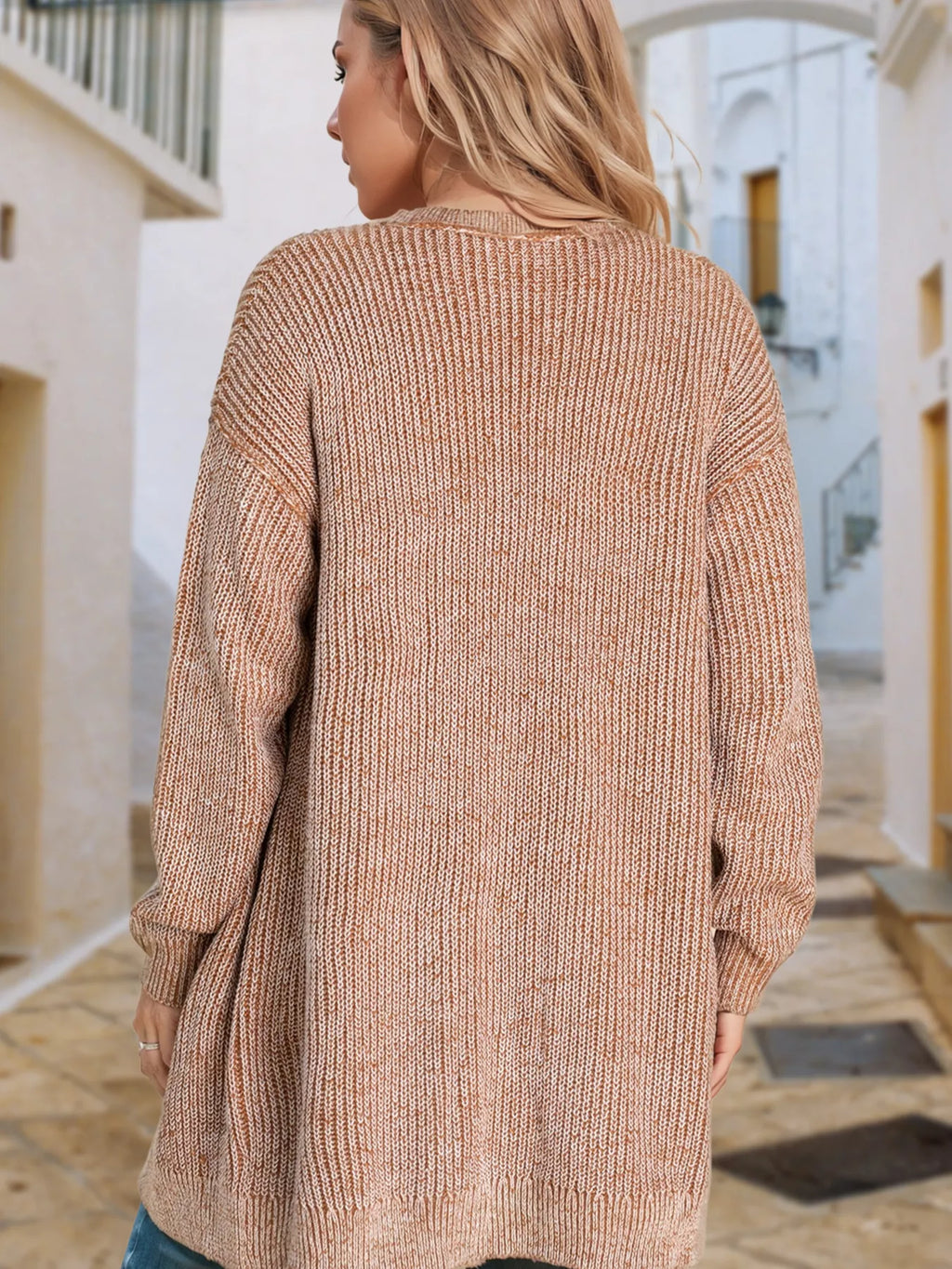 Open Front Dropped Shoulder Cardigan with Pockets